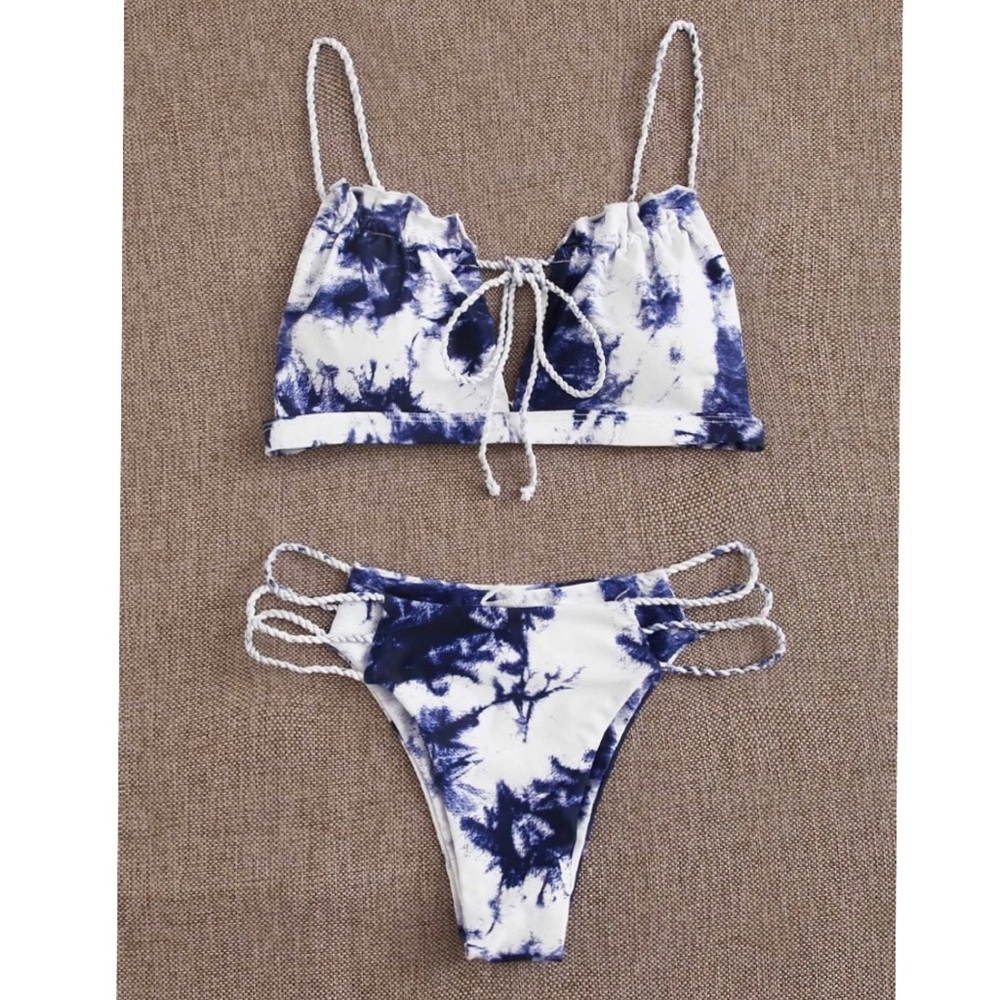 Tie Dye Braided Strap Bikini Swimsuit
